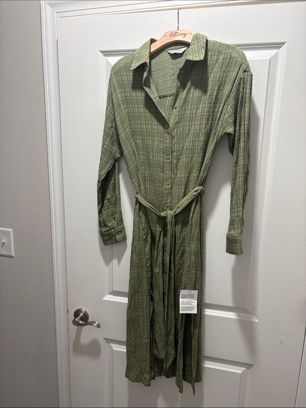 Miss Selfridge Olive Green Textured Shirt Dress
